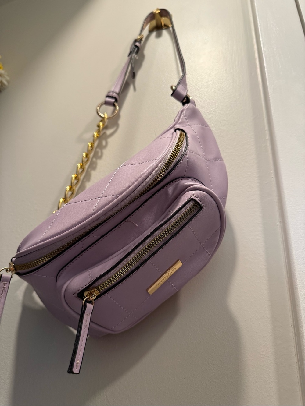 Forever Glam Quilted Lavender Leather Crossbody Belt Bag - Gold Hardware